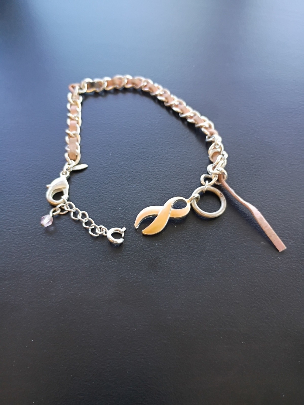 Avon Gold-Tone Bracelet with Peach Ribbon Charm